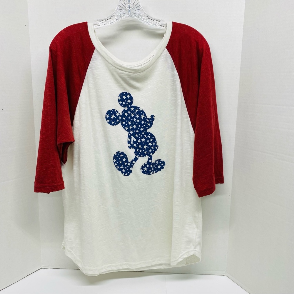 Disney Parks Mickey Mouse Raglan Shirt XL off White Marron Blue Mickey w/Stars